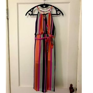 Striped multi-color sleeveless girls jumpsuit